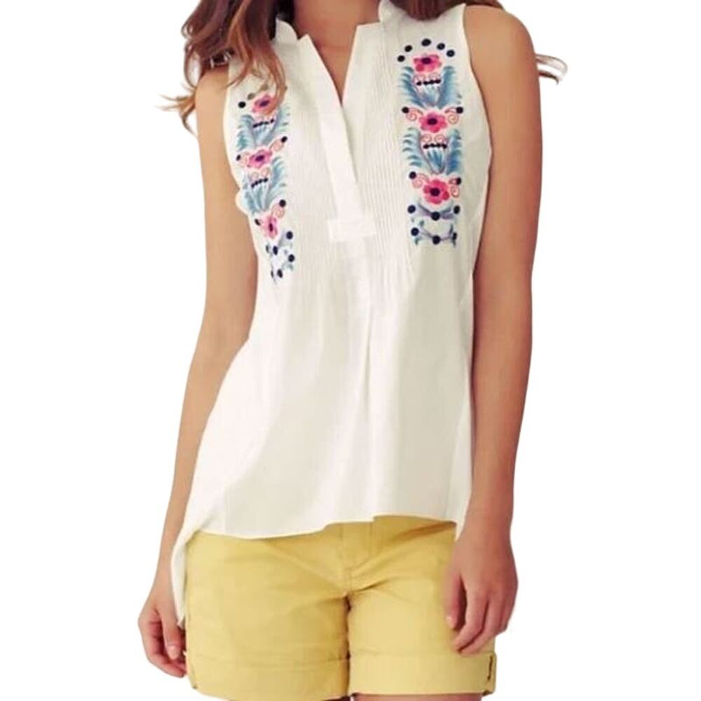 SALE Anthropologie Tiny Embroidered Hi Low Tank Top Womens Size XS